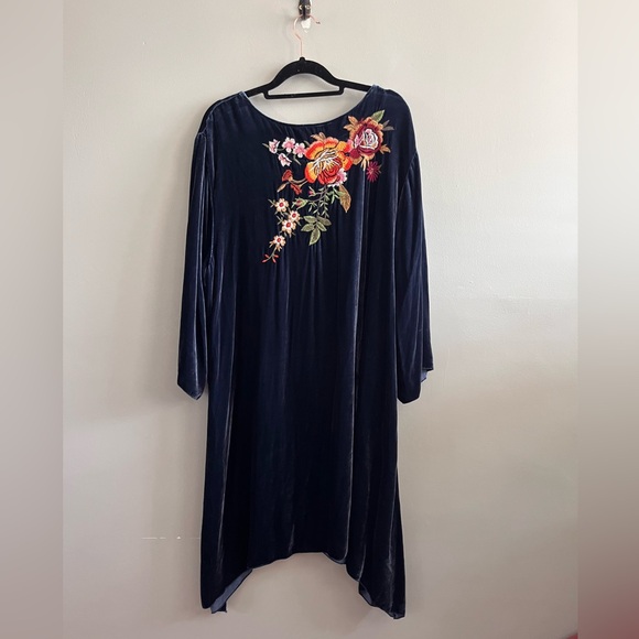 Johnny Was Embroidered‎ Silk Velvet Michelle Tunic Dress Blue Floral - Picture 4 of 7